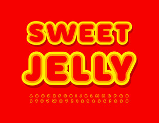 Vector advertising label Sweet Jelly. Red and Yellow bright Font. Creative Alphabet Letters and Numbers