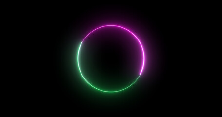 Futuristic neon-colored retro-style glowing circles motion graphic. Loop animation video of neon glowing stylish circle shape bg. Neon lights.  circle lights illustration.