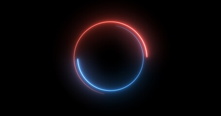 Futuristic neon-colored retro-style glowing circles motion graphic. Loop animation video of neon glowing stylish circle shape bg. Neon lights.  circle lights illustration.