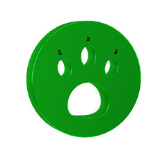 Green Paw search icon isolated on transparent background. Magnifying glass with animal footprints.