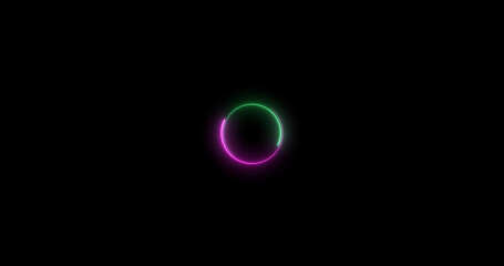 Futuristic neon-colored retro-style glowing circles motion graphic. Loop animation video of neon glowing stylish circle shape bg. Neon lights.  circle lights illustration.