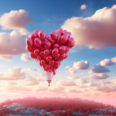 Fototapeta premium Valentine's Day greeting card. Seodtse hot air balloon against the sky
