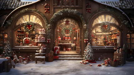 Christmas house in a old village in winter. - obrazy, fototapety, plakaty
