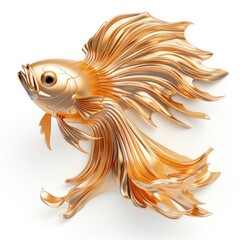 A gold fighting fish is shown on a white surface. - obrazy, fototapety, plakaty