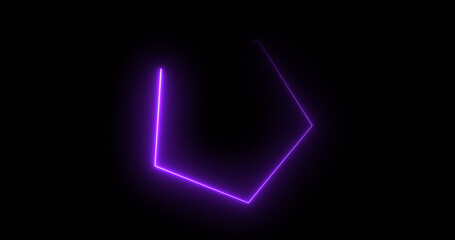 Fast-moving hexagon neon lights retro-style futuristic technology. Hexagon lights moving animation. Bright-colored moving neon light on a black background.