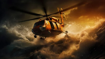 Fototapeten Rescue helicopter in mission sea rescue. © Ruslan Gilmanshin