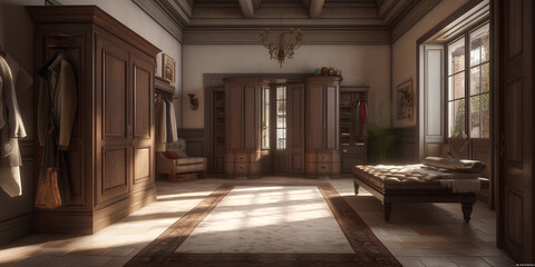 Obraz premium Interior of wardrobe in Mediterranean style.