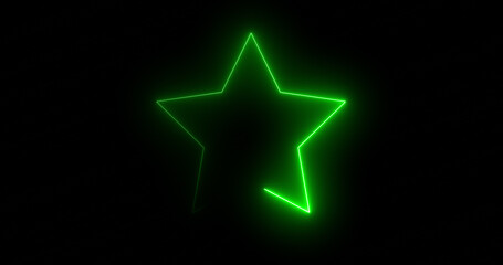 Neon star moving light animation for VJ Loop disco and Club BG. Black background star neon motion graphic.Glamour glitter backdrop for a holiday celebration party. Stage light star illustration.