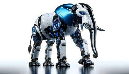 A futuristic cyborg elephant with a metallic robotic body.