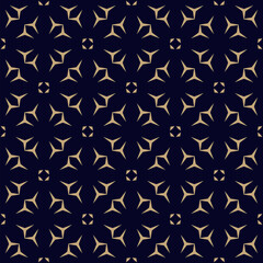 Elegant seamless floral geometric pattern in gold and black. Abstract vector luxury background with flower silhouettes, stars. Simple golden minimal ornament texture. Stylish repeatable geo design