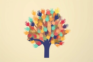 Illustration of solidarity, a tree with hands as leaves.