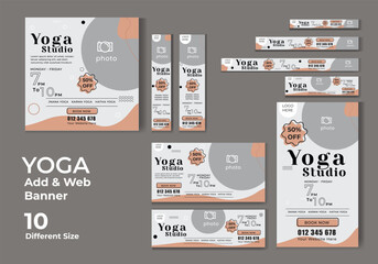 Yoga Web Banner Collection. Social Media banner template. Meditation Social media post design.Add Banner template collection.spa promotional  template. - obrazy, fototapety, plakaty