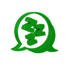 Green Sleepy icon isolated on transparent background. Sleepy zzz talk bubble.
