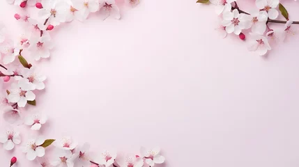 Rolgordijnen pink cherry blossom frame with pink background © nanakorobi