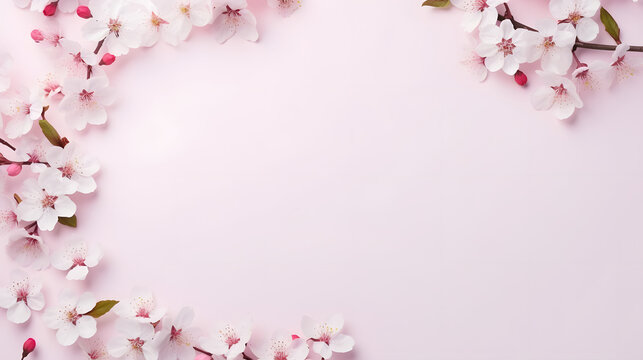 pink cherry blossom frame with pink background