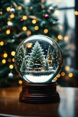 ultra realistic image, beautiful Christmas crystal ball, with Christmas tree, Generative Ai