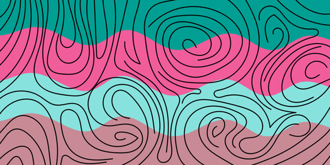 Abstract pink-blue hand-drawn doodle design with chaotic lines. Bright multicolored vector illustration for cards, business, banners, textile