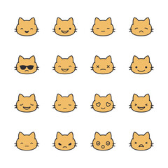 Set of funny cartoon cats icon for web app simple silhouettes flat design