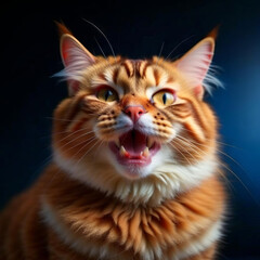 portrait of a beautiful long-haired cat, the cat meows, opens its mouth