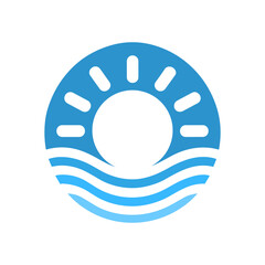 Sun icon over water. Global warming or climate change concept.