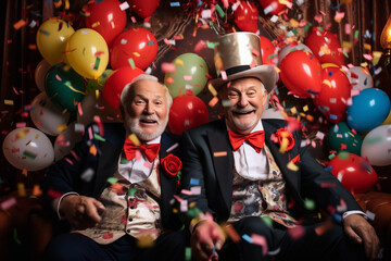 Cheerful old people partying.