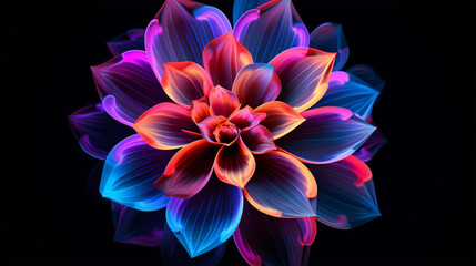 colorful flower isolated on black background, 3d, wallpaper, backdrop, abstract