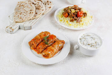 Homemade Cabbage rolls with meat, rice and vegetables.