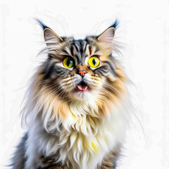 funny portrait of a british longhair cat looking shocked or surprised