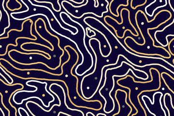 Squiggle christmas naive seamless pattern. Creative scribble abstract style New Year background illustration for celebration. Simple xmas golden winter drawing wallpaper print