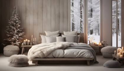 Scandinavian interior design of modern bedroom Christmas