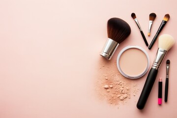 Elegant Makeup Tools on a Vibrant Pink Background