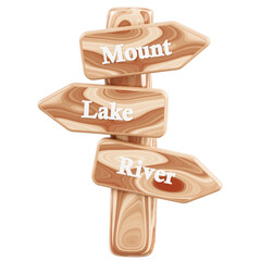 3D Wooden Direction Sign Icons for Camping