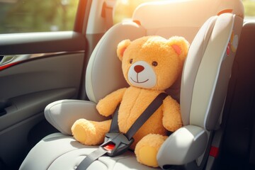 Adorable Teddy Bear Safely Buckled Up for a Car Journey