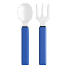 3D Camping Utensils Icon: Blue Fork and Spoon