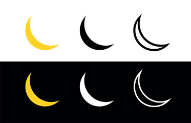 Moon icons set. Crescent silhouette, symbol of night and religion of Islam. Mosque or Muslim sign.