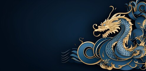 Happy New Year, 2024, Blue Dragon, Zodiac sign year of the Blue Dragon, Happy Chinese New Year 2024 Zodiac sign Dragon on Blue background