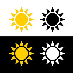 Set of abstract sun icons. A symbol of warmth and light. Stylized sun with rays. 