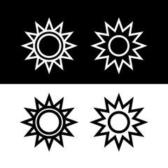 Set of abstract sun icons. A symbol of warmth and light. Stylized sun with rays. 