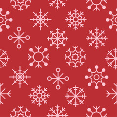 White snowflakes on red background seamless pattern for continuous replicate.