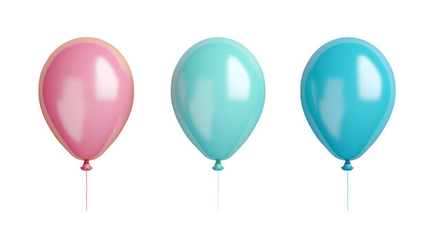 pink blue balloons isolated on transparent background cutout