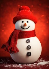 Fototapeta premium Cute snowman on a snowy background. Generative AI.