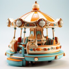 Fototapeta na wymiar A toy carousel is sitting on a white surface.