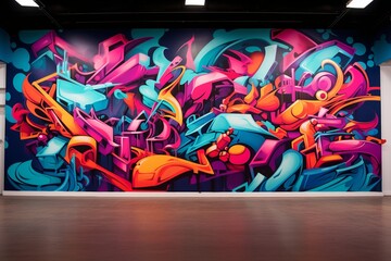 Spirited Self-Improvement: A lively graffiti composition with dynamic abstract shapes, bold...
