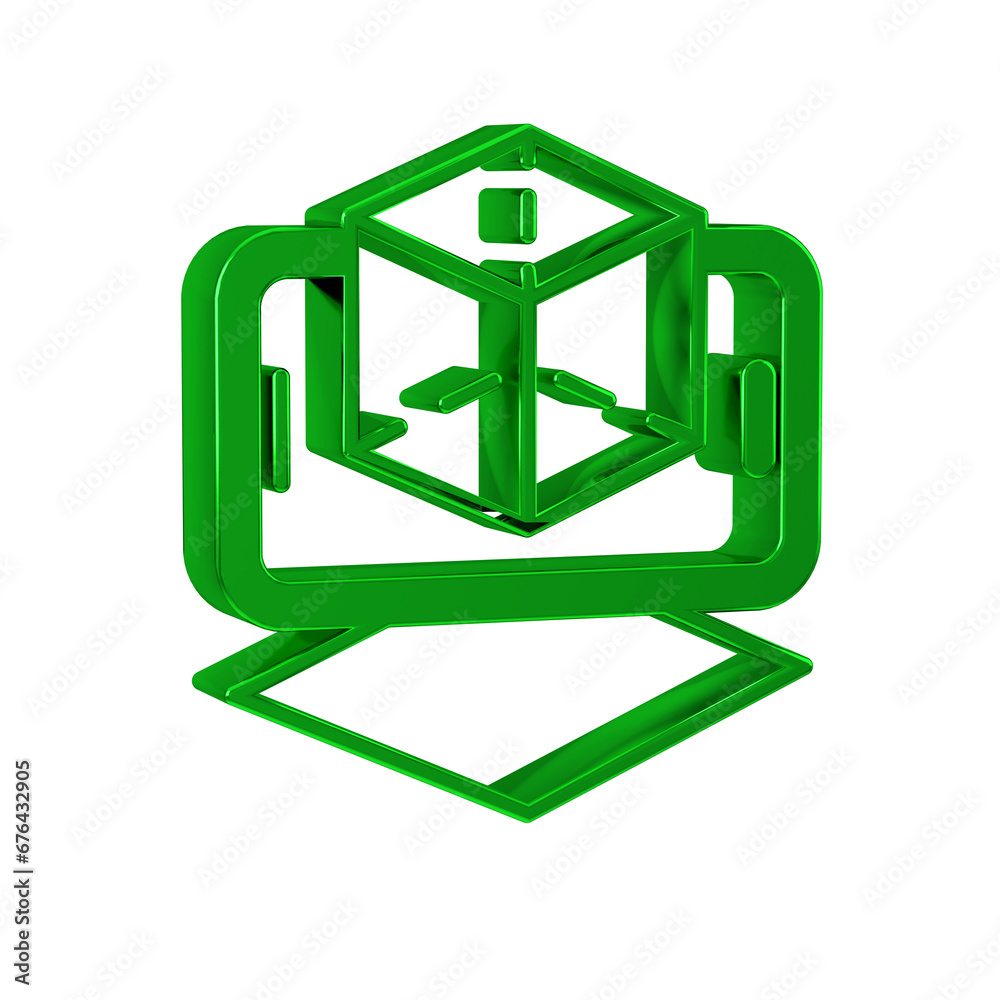 Poster Green 3d modeling icon isolated on transparent background. Augmented reality or virtual reality.