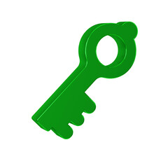 Green Old magic key icon isolated on transparent background.