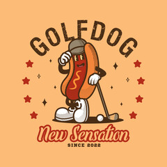 Retro Hotdog Golf Vintage Mascot