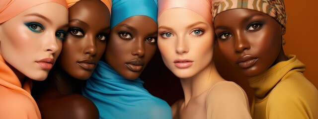 multinational young models with different skin colors. portrait
