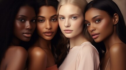 multinational young models with different skin colors. portrait
