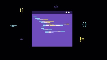 Programming and software web development animation ALPHA channel. code on screen. programming languages, script, writing program code. HTML Web Page Code typing. cartoon design stock footage