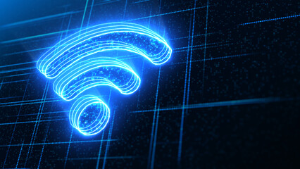 WiFi internet symbol glowing on a futuristic technology background